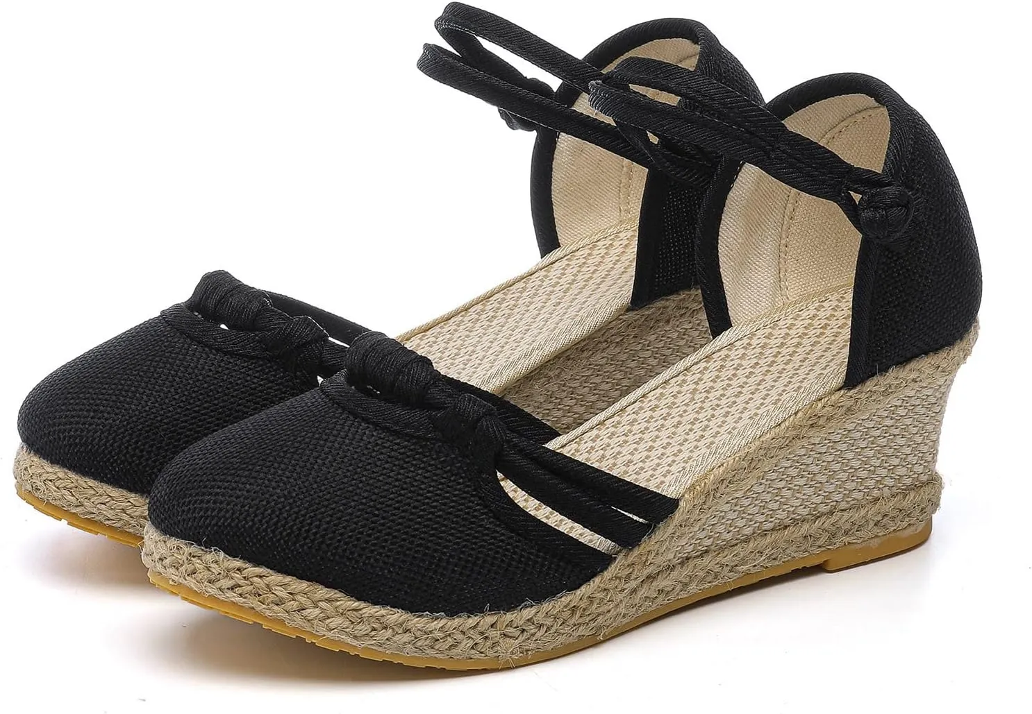 Ohxixhia Platform Sandals for Women Dressy, Espadrilles Button Ankle Strap Closed Toe Wedges Platform Sandal, Beach Sandals