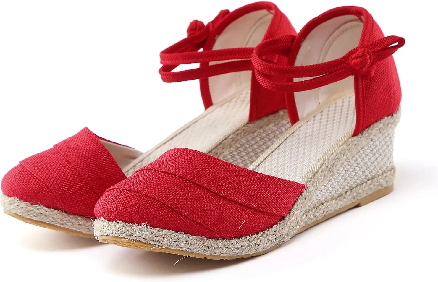 Ohxixhia Platform Sandals for Women Dressy, Espadrilles Button Ankle Strap Closed Toe Wedges Platform Sandal, Beach Sandals
