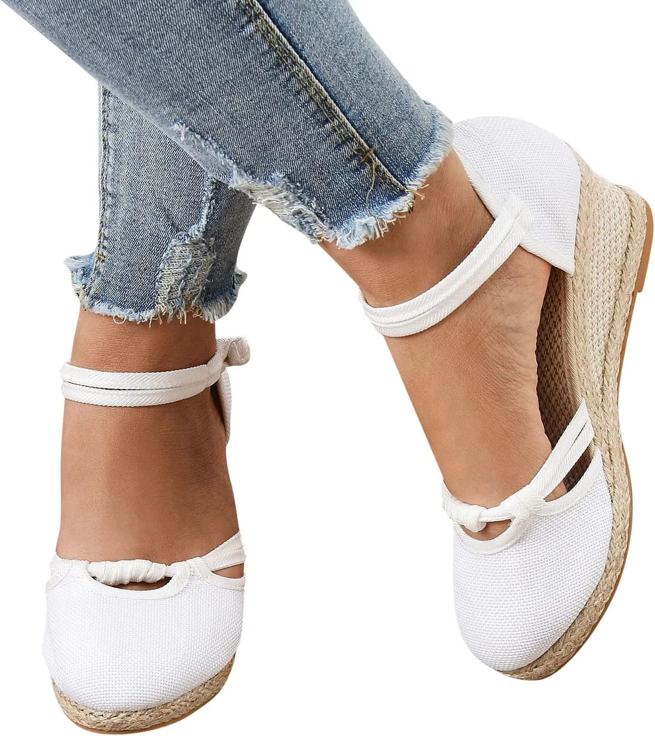 Ohxixhia Platform Sandals for Women Dressy, Espadrilles Button Ankle Strap Closed Toe Wedges Platform Sandal, Beach Sandals