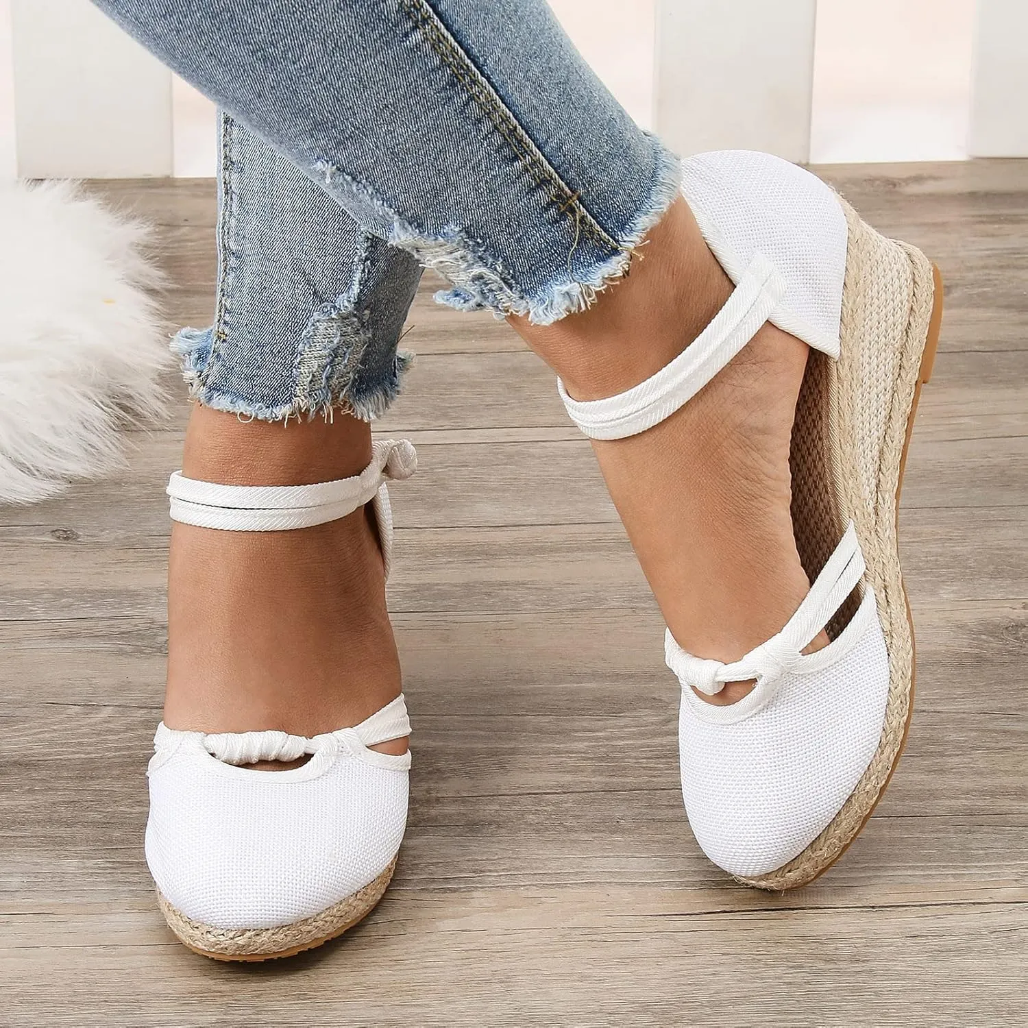 Ohxixhia Platform Sandals for Women Dressy, Espadrilles Button Ankle Strap Closed Toe Wedges Platform Sandal, Beach Sandals