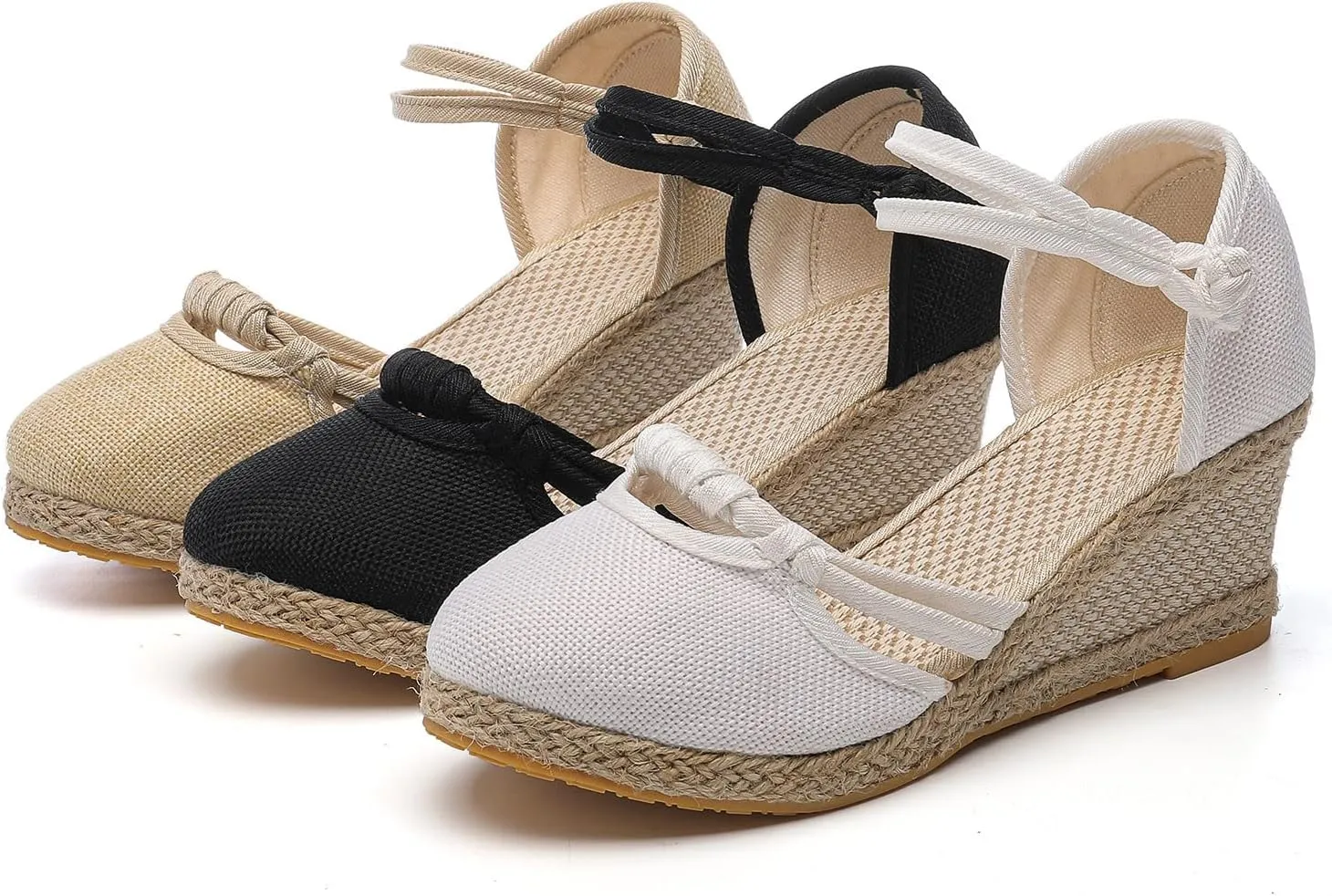 Ohxixhia Platform Sandals for Women Dressy, Espadrilles Button Ankle Strap Closed Toe Wedges Platform Sandal, Beach Sandals