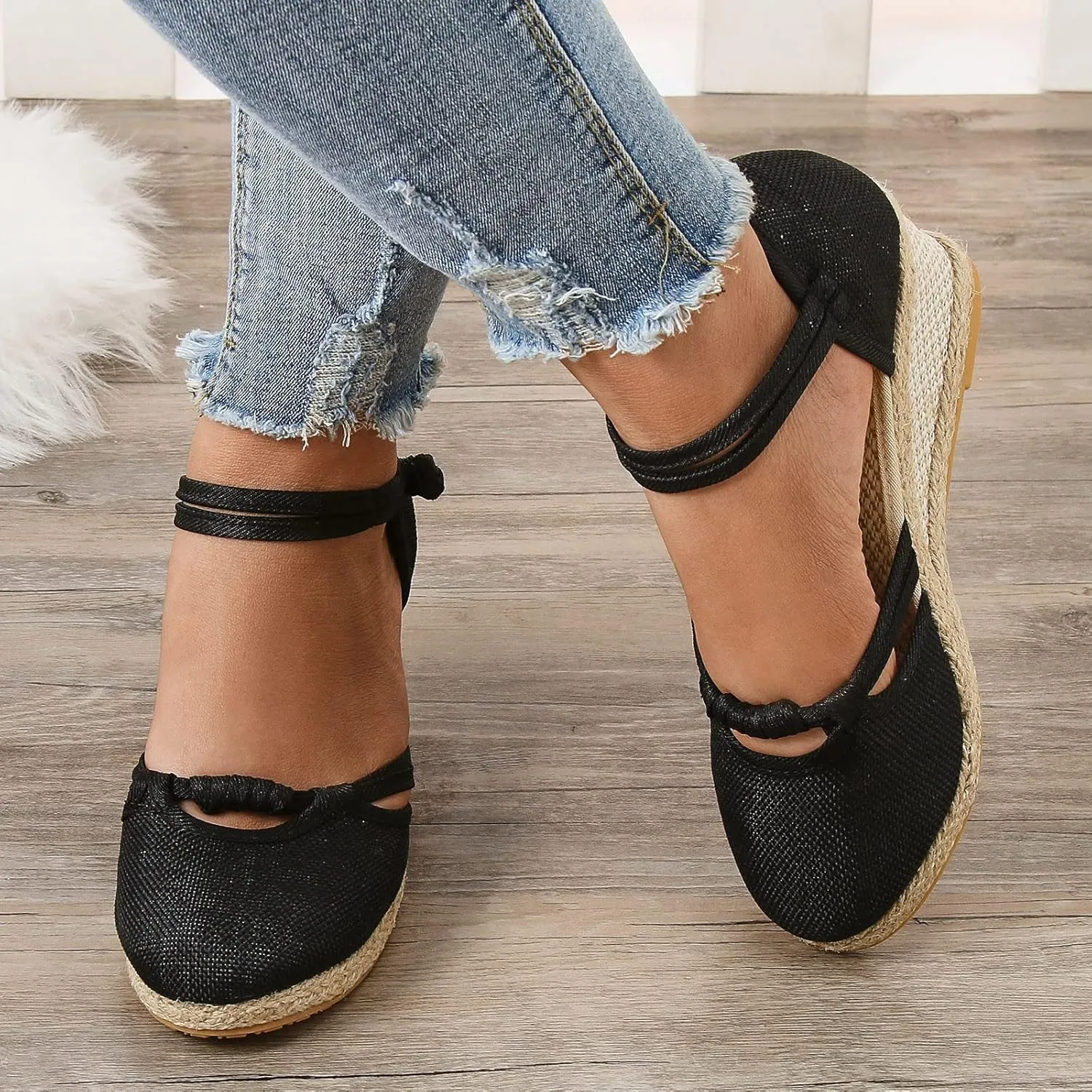 Ohxixhia Platform Sandals for Women Dressy, Espadrilles Button Ankle Strap Closed Toe Wedges Platform Sandal, Beach Sandals