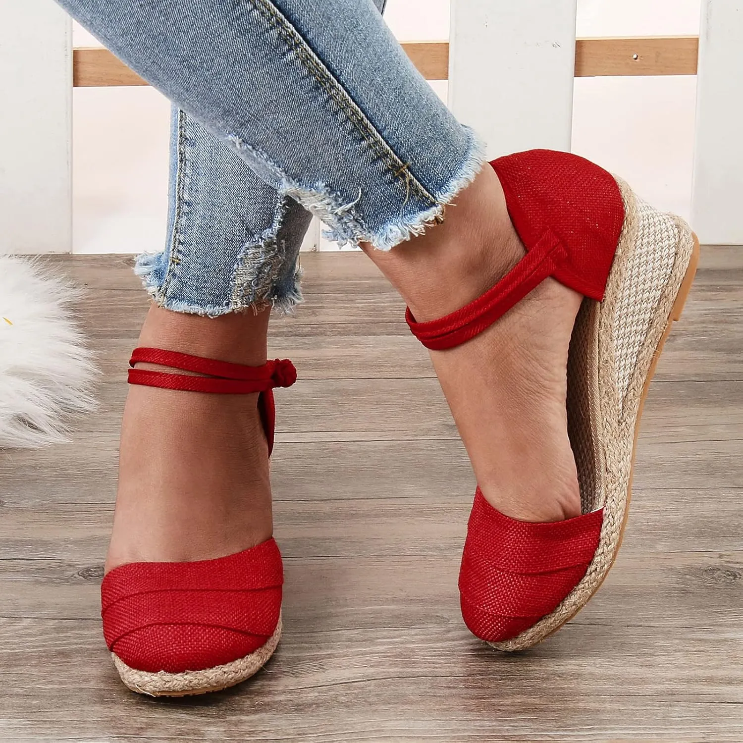Ohxixhia Platform Sandals for Women Dressy, Espadrilles Button Ankle Strap Closed Toe Wedges Platform Sandal, Beach Sandals