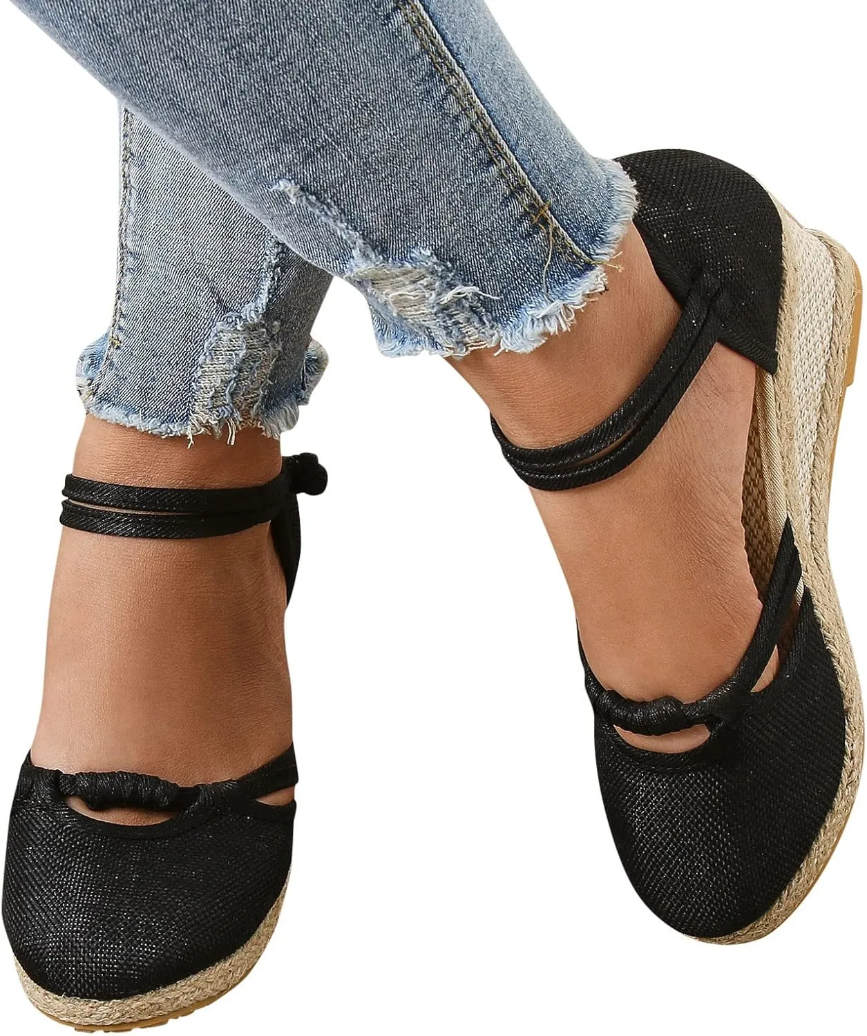 Ohxixhia Platform Sandals for Women Dressy, Espadrilles Button Ankle Strap Closed Toe Wedges Platform Sandal, Beach Sandals