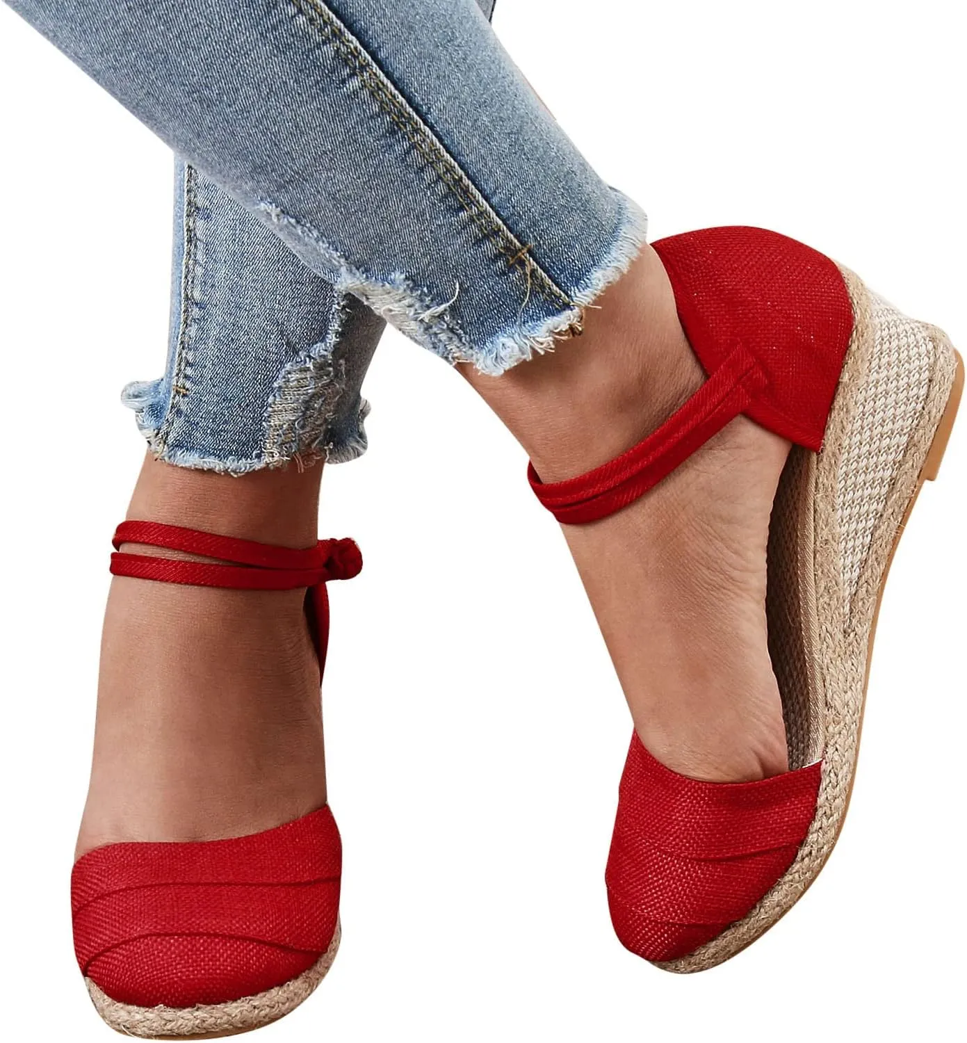 Ohxixhia Platform Sandals for Women Dressy, Espadrilles Button Ankle Strap Closed Toe Wedges Platform Sandal, Beach Sandals