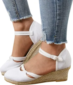 Ohxixhia Platform Sandals for Women Dressy, Espadrilles Button Ankle Strap Closed Toe Wedges Platform Sandal, Beach Sandals