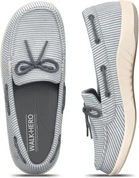 Slip On Shoes Women - Casual Comfortable Boat Shoes for Women with Arch Support - Orthopedic Canvas Loafers Shoes for Plantar Fasciitis & Daily Walking