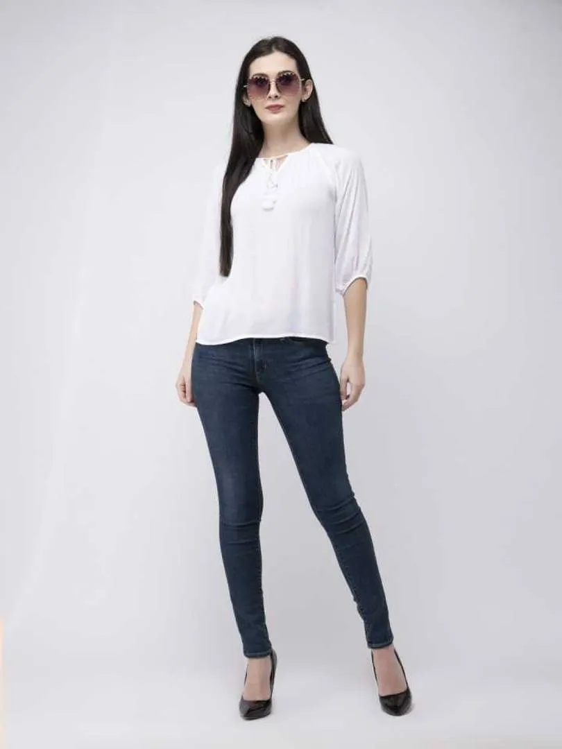 Stylish Rayon Crepe Solid White Top For Women