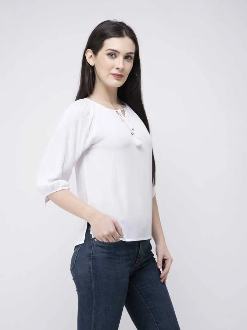 Stylish Rayon Crepe Solid White Top For Women