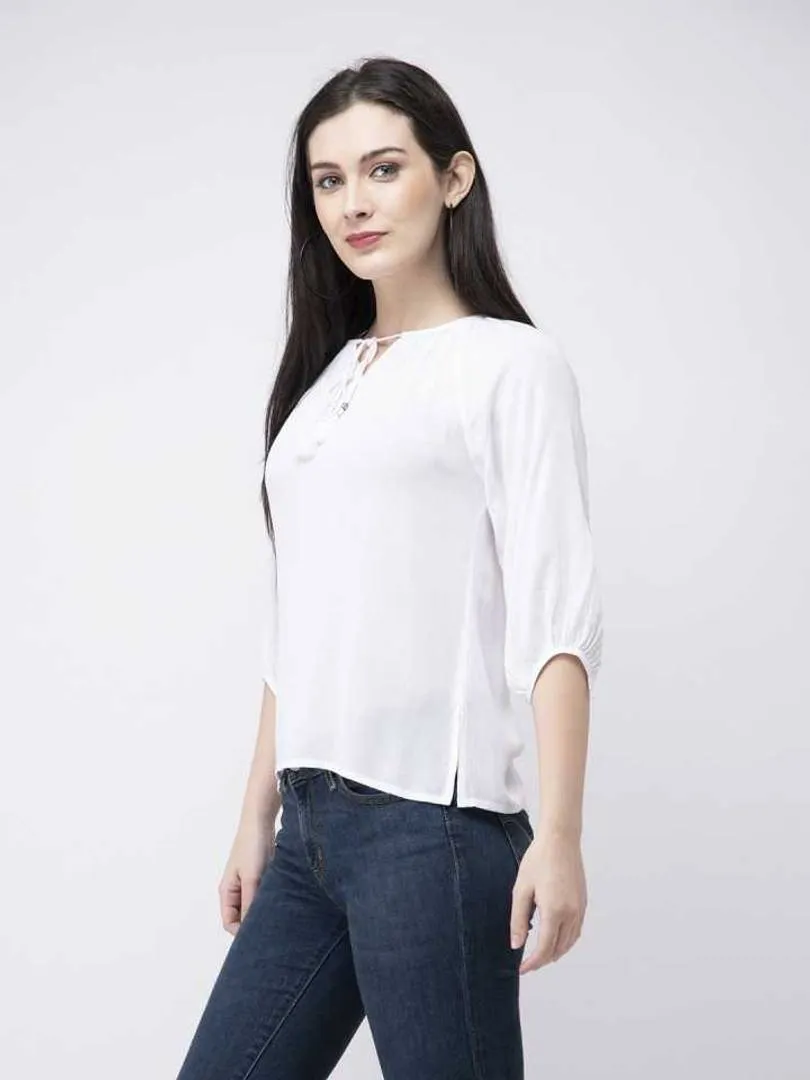 Stylish Rayon Crepe Solid White Top For Women