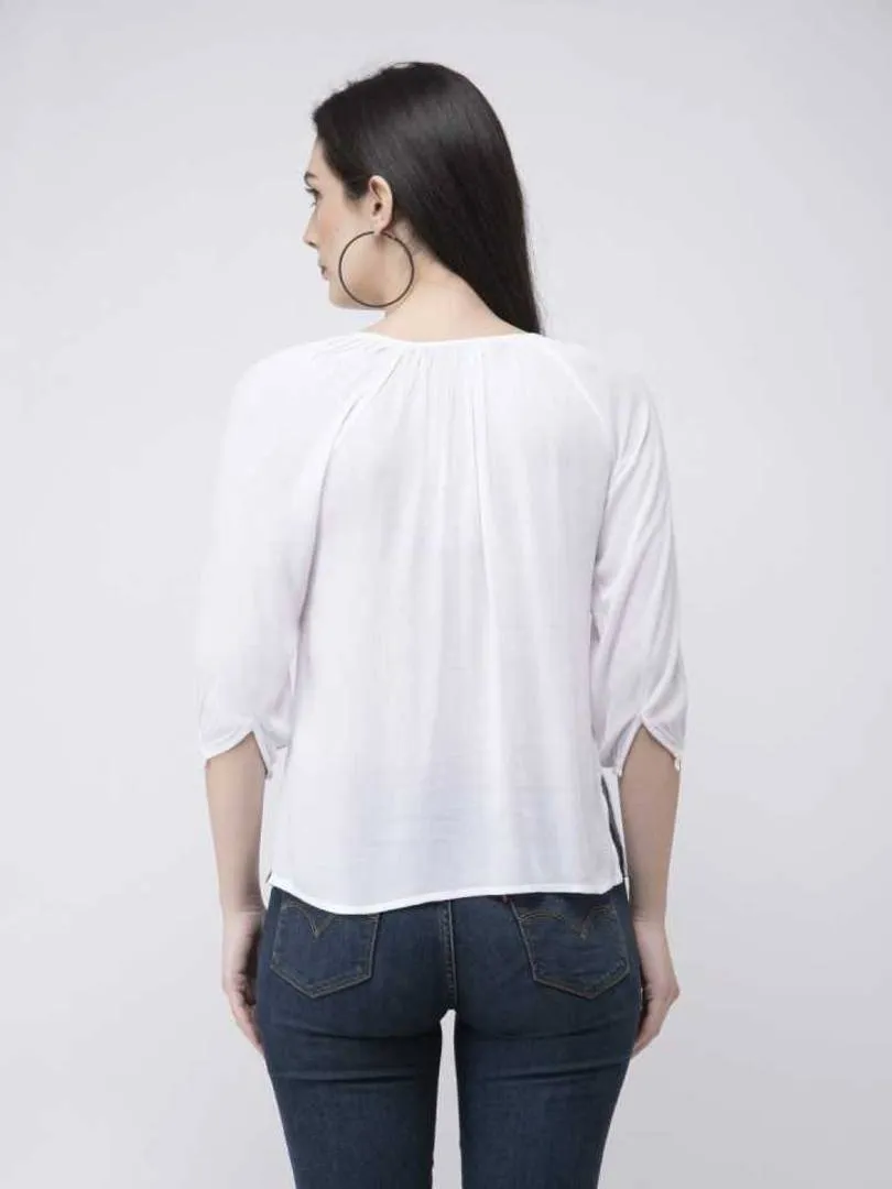 Stylish Rayon Crepe Solid White Top For Women