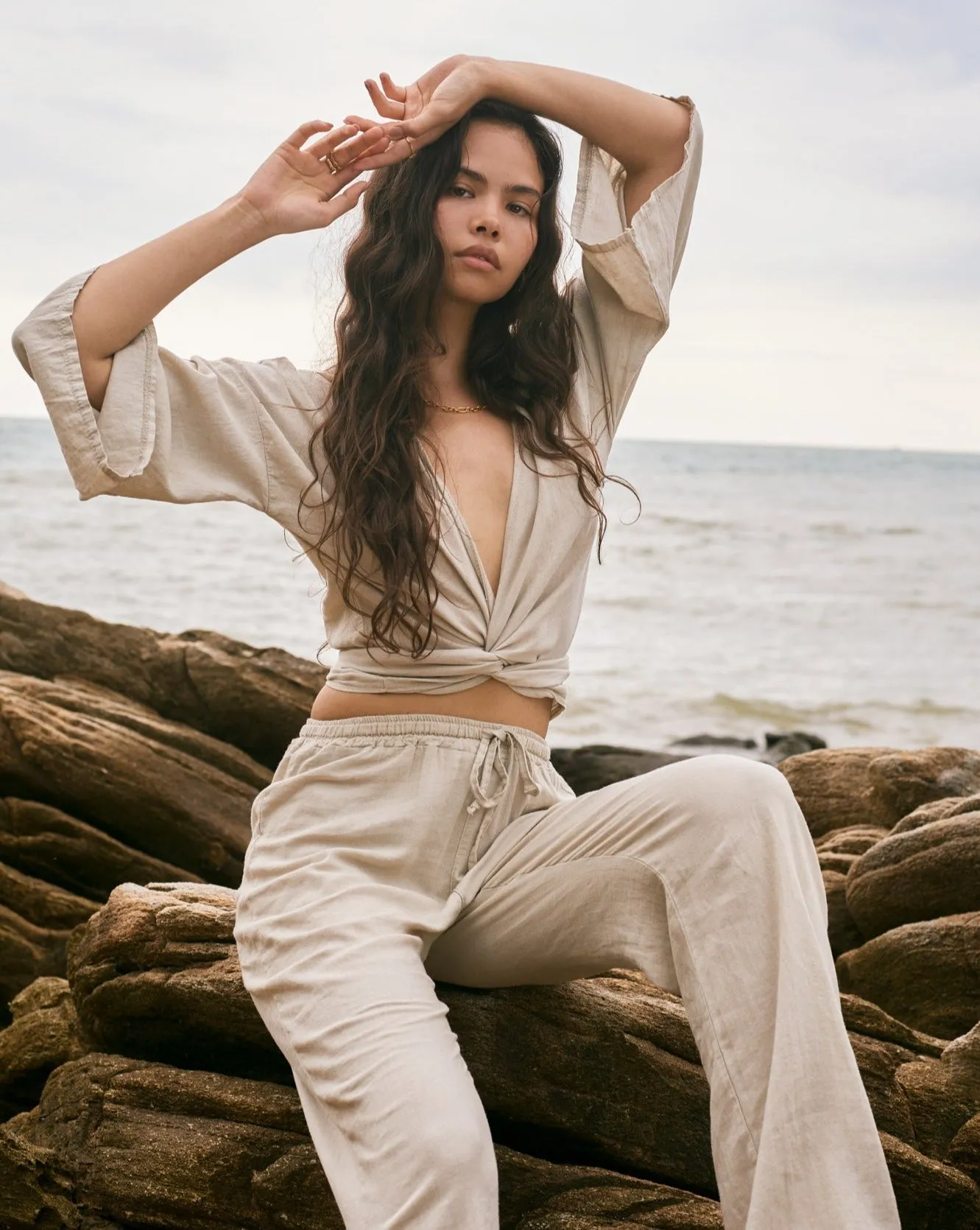 TILTIL Sunny Linen Top Beige One Size