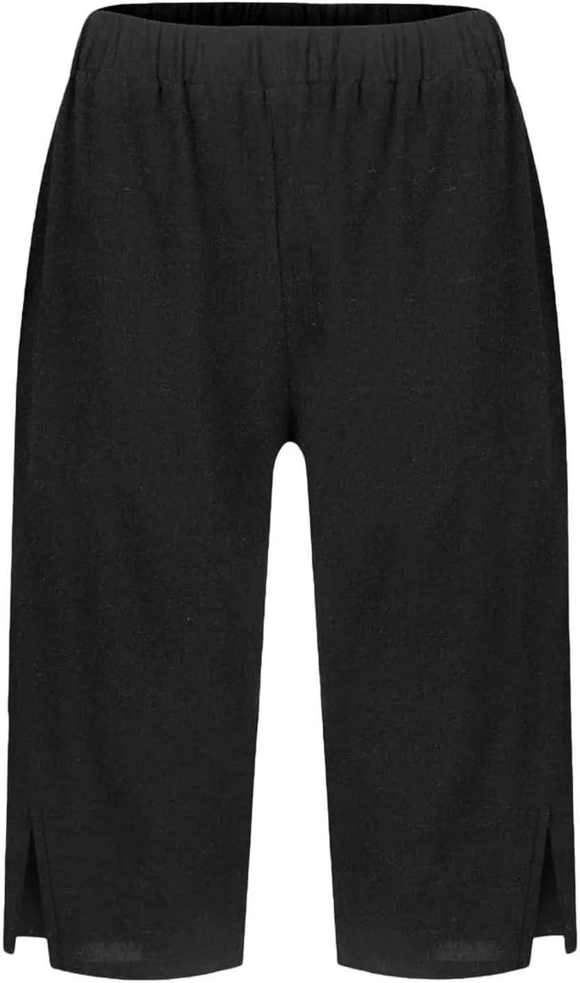 Women's Linen Bermuda Shorts Loose Fit Elastic Waist Drawstring Wide Leg Shorts Summer Casual Beach Outfits with Pocket