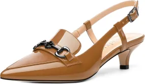 Women's Slingback Patent Leather Pointed Toe Kitten Low Heel Pumps Shoes for Women Dress Work Office Casual 1.5 Inch