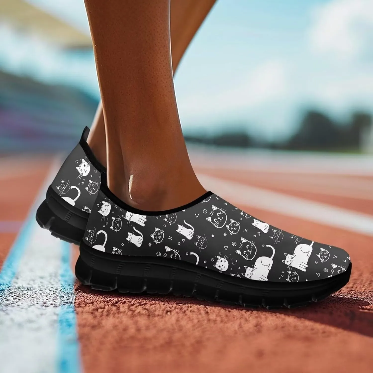 Womens Slip On Shoes Cats Sneakers Loafers Non Slip Athletic Tennis Shoe Breathable Low Cut Sneaker Arch Support Soft Loafer