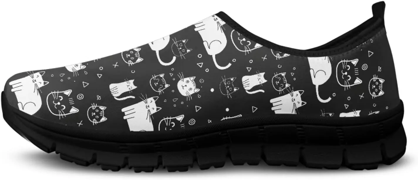 Womens Slip On Shoes Cats Sneakers Loafers Non Slip Athletic Tennis Shoe Breathable Low Cut Sneaker Arch Support Soft Loafer