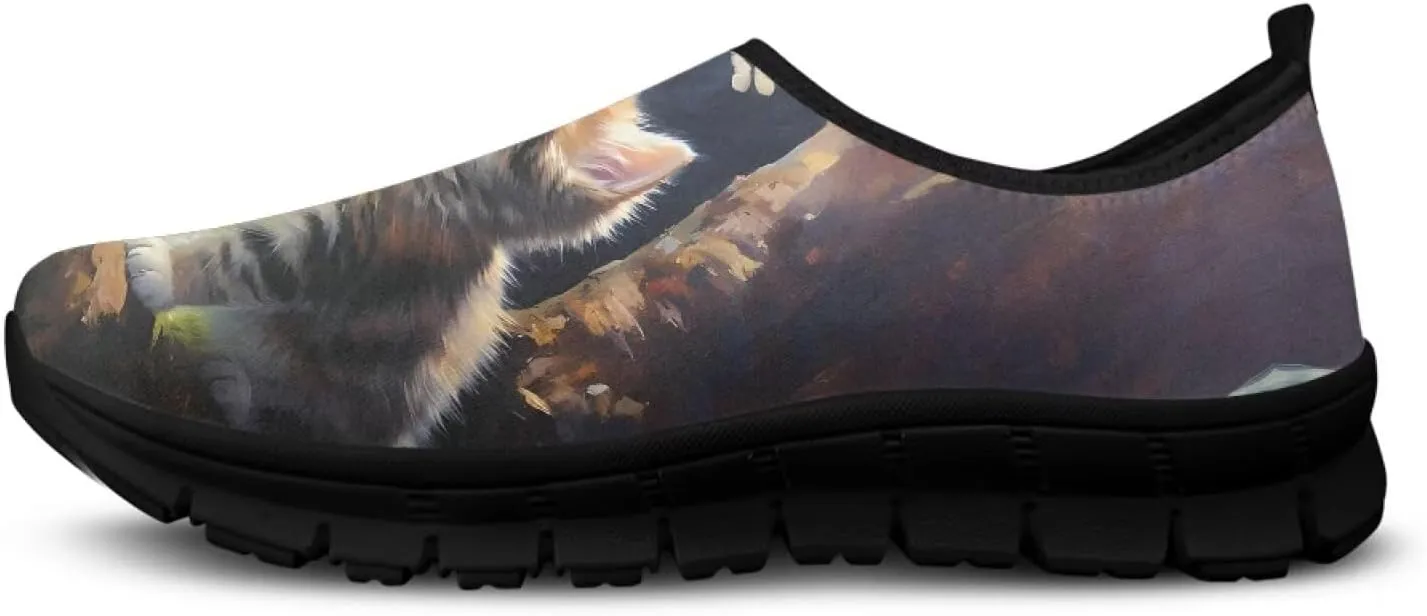 Womens Slip On Shoes Cats Sneakers Loafers Non Slip Athletic Tennis Shoe Breathable Low Cut Sneaker Arch Support Soft Loafer