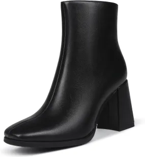 Womens Square Toe Ankle Boots Chunky Heel Causual Comfort Ankle Booties Dress Boots for Women
